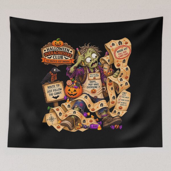 Item preview, ⚡HALLOWEEN OVERACHIEVERS CLUB -  Zac Zombie's Trick-or-Treat Route Planning - dark version designed and sold by WheelieGdArt.