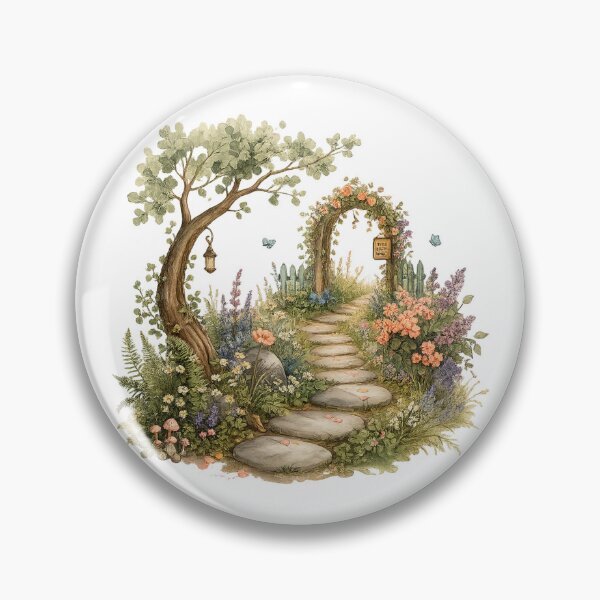 Item preview, Secret Garden Path Cottagecore Floral Archway Enchanted Woodland Art designed and sold by inkoutninja.