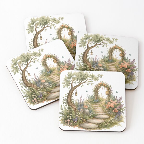 Item preview, Secret Garden Path Cottagecore Floral Archway Enchanted Woodland Art designed and sold by inkoutninja.