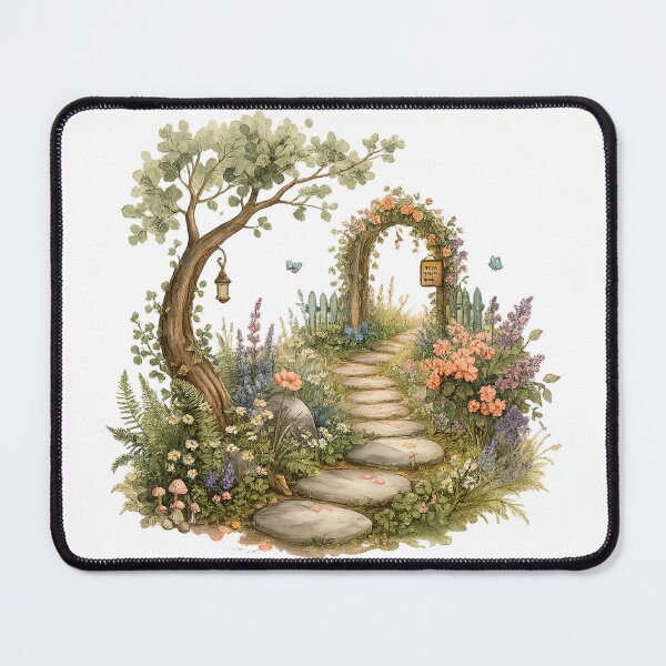 Item preview, Secret Garden Path Cottagecore Floral Archway Enchanted Woodland Art designed and sold by inkoutninja.