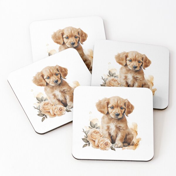 Item preview, Golden Rose Puppy | Elegant Floral Aesthetic Art designed and sold by Mandayartstudio.