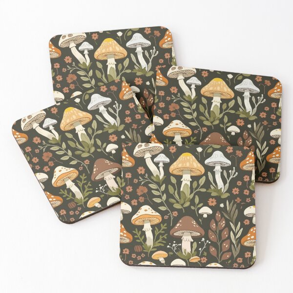 Item preview, Warm Autumn Mushroom Meadow Botanical Floral Pattern designed and sold by FestivityFinds.