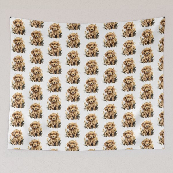 Item preview, Golden Rose Puppy | Elegant Floral Aesthetic Art designed and sold by Mandayartstudio.