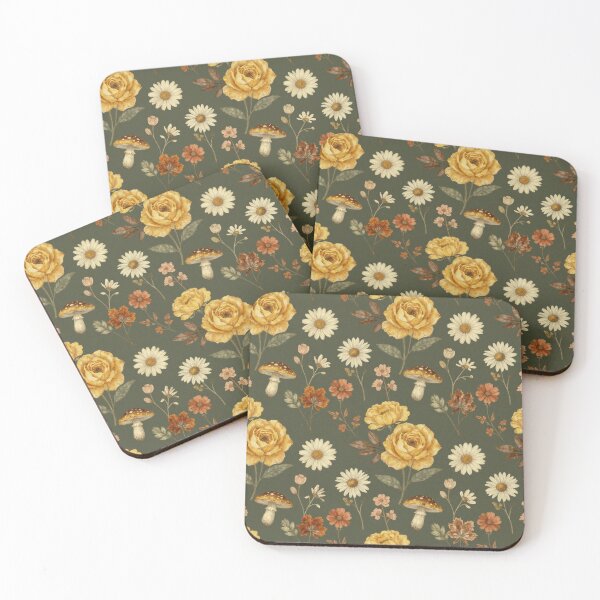 Item preview, Vintage Olive Green Floral Mushroom Seamless Pattern designed and sold by FestivityFinds.