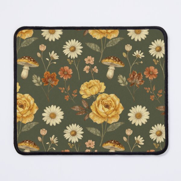Item preview, Vintage Olive Green Floral Mushroom Seamless Pattern designed and sold by FestivityFinds.
