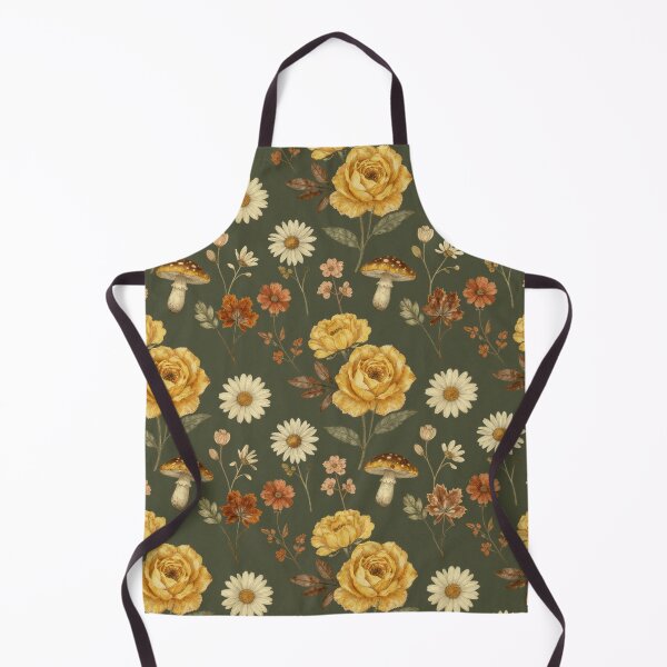 Item preview, Vintage Olive Green Floral Mushroom Seamless Pattern designed and sold by FestivityFinds.