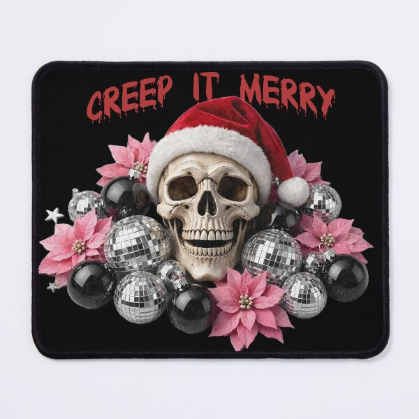 Item preview, Creep It Merry - Creepy Christmas Skull with Santa Hat & Disco Ornaments designed and sold by CraftyValley.