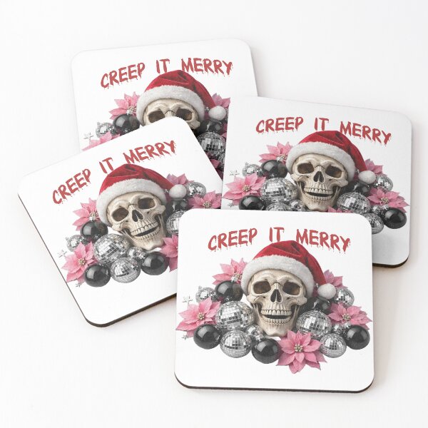 Item preview, Creep It Merry - Creepy Christmas Skull with Santa Hat & Disco Ornaments designed and sold by CraftyValley.