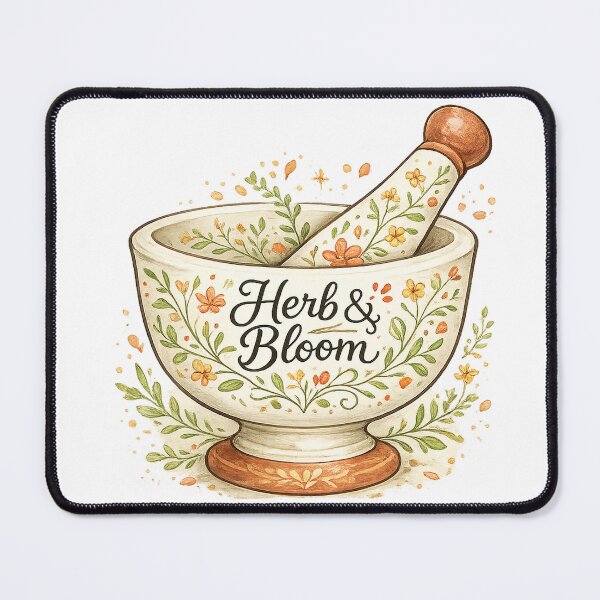 Item preview, Herb and Bloom Floral Mortar Pestle Cottagecore Botanical Art Design designed and sold by inkoutninja.