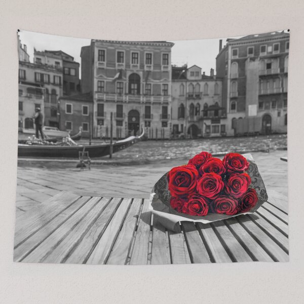 Item preview, Bunch of red roses on street cafe table designed and sold by assaf.