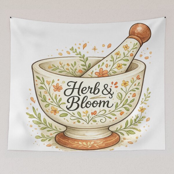 Item preview, Herb and Bloom Floral Mortar Pestle Cottagecore Botanical Art Design designed and sold by inkoutninja.