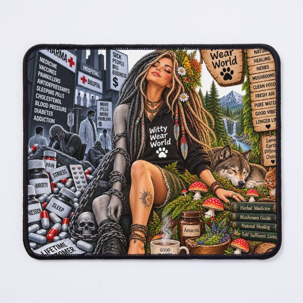 Item preview, Two Worlds – Nature vs Modern Medicine Fantasy Design designed and sold by WittyWearWorld.