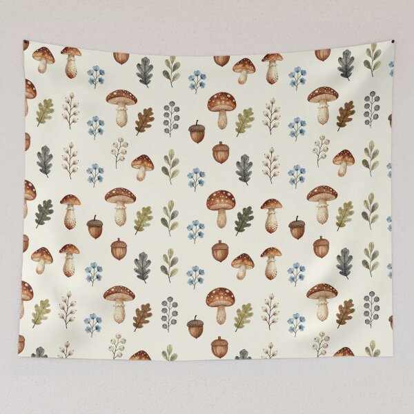 Item preview, Watercolor Forest Mushroom Oak Leaf Pattern designed and sold by FestivityFinds.