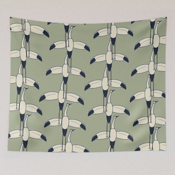 Item preview, Crane Ascent Ukiyo-e Vertical Interlock Pattern designed and sold by KungPowUnicorn.