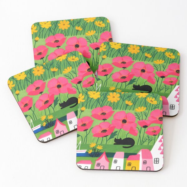 Item preview, Whimsical Flower Village with Black Cat designed and sold by KiraChie.