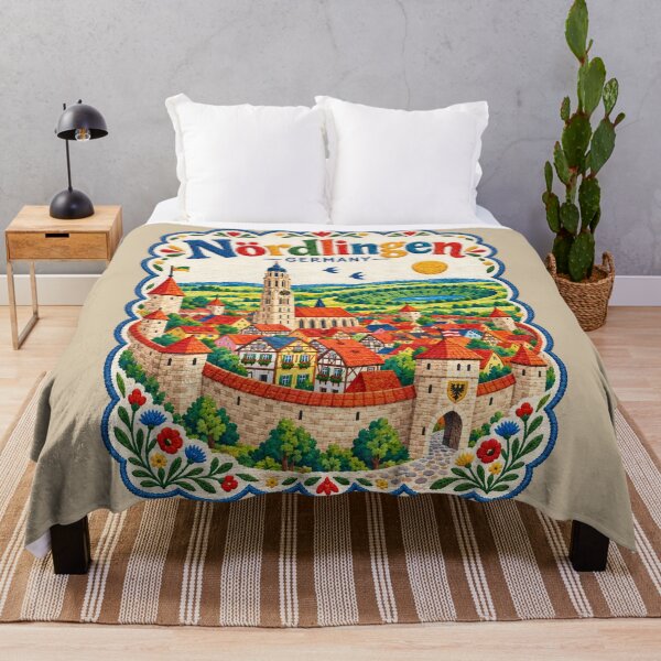 Item preview, Nördlingen Germany Embroidered Travel Art Stitched Folk Illustration designed and sold by Witsprings.