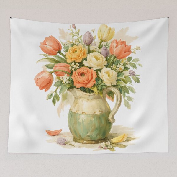 Item preview, Spring Tulip Ranunculus Bouquet Watercolor Cottagecore Floral Art Design designed and sold by inkoutninja.