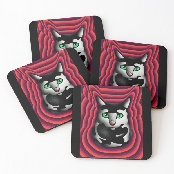 Item preview, Psychedelic Black & White Cat Green Eyes Red designed and sold by Hypergymia.