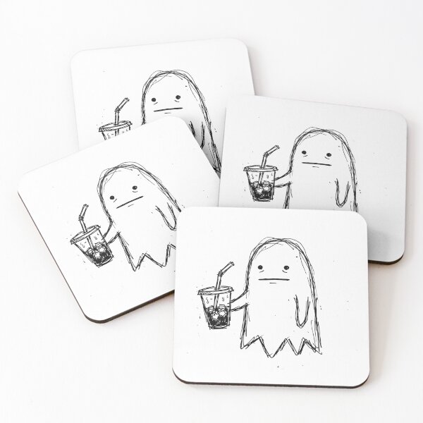 Item preview, Deadpan Ghost Holding Iced Coffee Minimalist Doodle designed and sold by Anno Meister.
