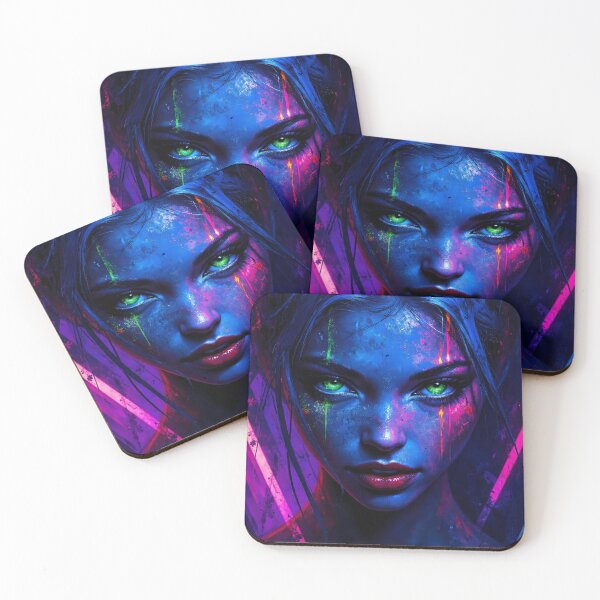 Item preview, Neon Cyberpunk Goddess Portrait - Green Eyes & Electric Paint Drips Art designed and sold by UniqueDesign751.