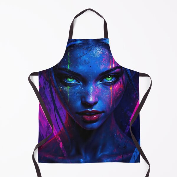 Item preview, Neon Cyberpunk Goddess Portrait - Green Eyes & Electric Paint Drips Art designed and sold by UniqueDesign751.