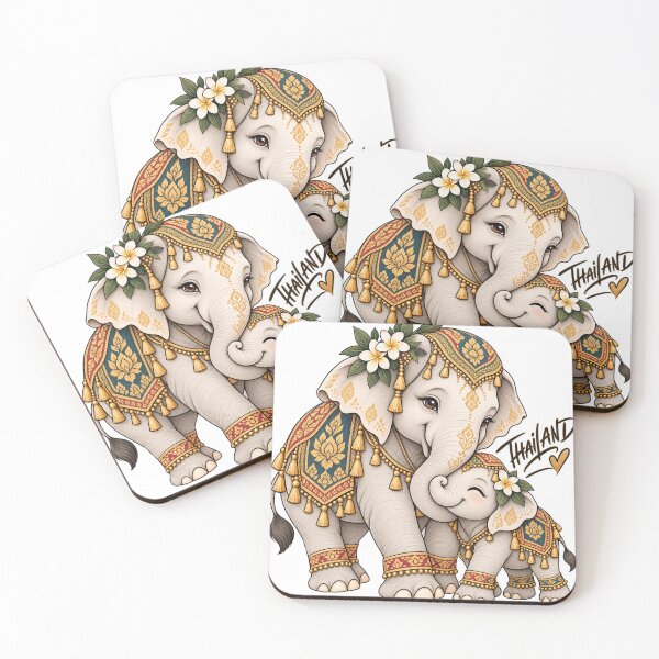 Item preview, Cute Thailand Elephant Mother and Baby Illustration designed and sold by Nicha Studio.
