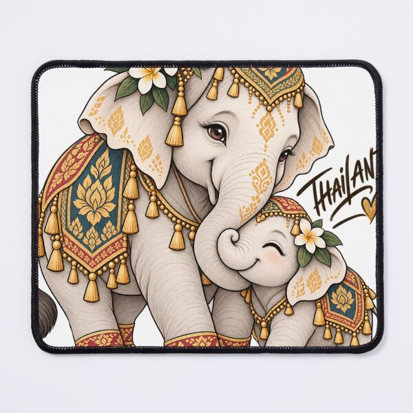 Item preview, Cute Thailand Elephant Mother and Baby Illustration designed and sold by Nicha Studio.