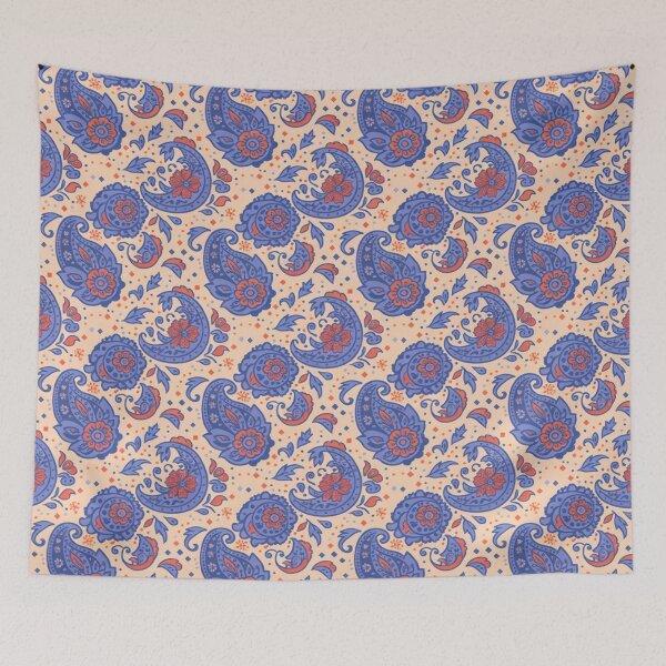 Item preview, Blue and Coral Paisley Floral Pattern designed and sold by NatArtSA.