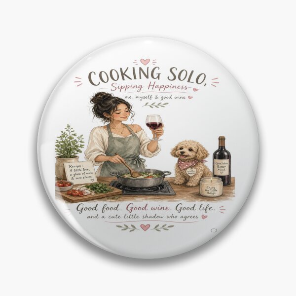 Item preview, Cooking Solo Sipping Happiness - Cute Dog Wine & Kitchen Aesthetic T-Shirt    designed and sold by Sushikidsntoddlers.