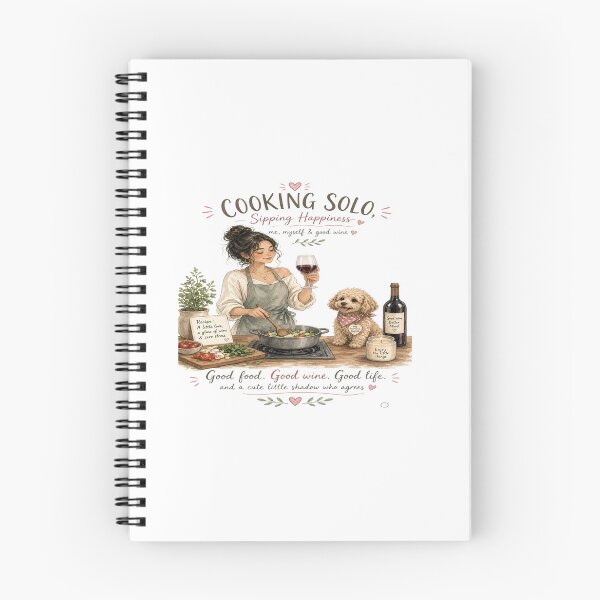 Item preview, Cooking Solo Sipping Happiness - Cute Dog Wine & Kitchen Aesthetic T-Shirt    designed and sold by Sushikidsntoddlers.