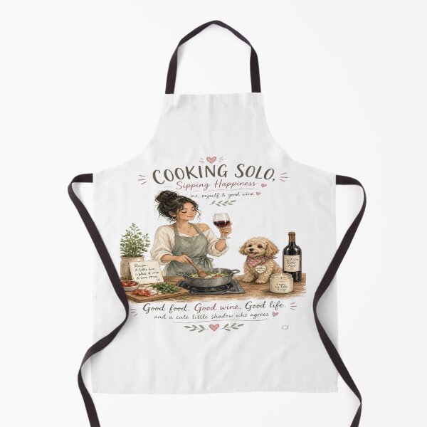 Item preview, Cooking Solo Sipping Happiness - Cute Dog Wine & Kitchen Aesthetic T-Shirt    designed and sold by Sushikidsntoddlers.