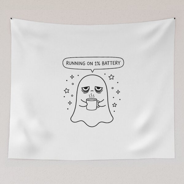 Item preview, Running On 1 Percent Battery Tired Ghost Doodle Art designed and sold by Fine-Arts-Lab.