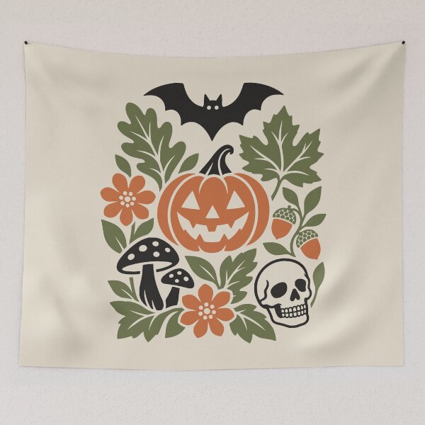 Item preview, Botanical Halloween Pumpkin Skull Folk Art designed and sold by MavtM.