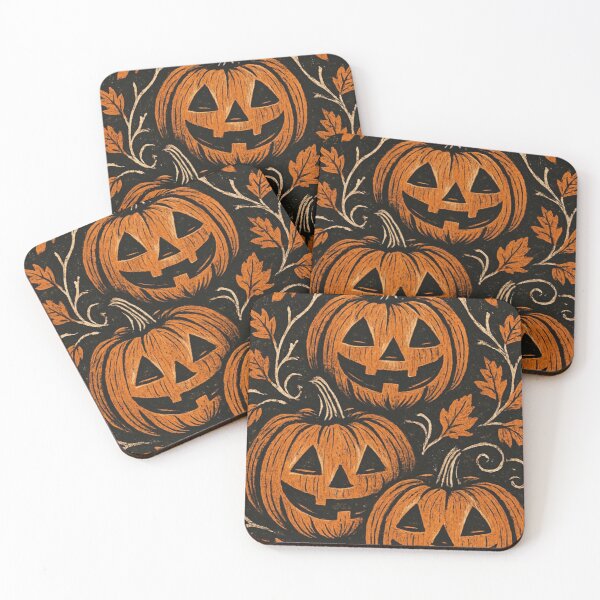Item preview, Vintage Halloween Pumpkins Linocut Woodcut Autumn Leaves designed and sold by LYAN-STORE.