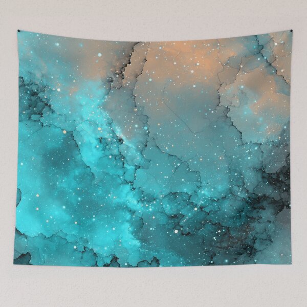 Item preview, Teal Turquoise Alcohol Ink Galaxy Nebula Abstract designed and sold by LYAN-STORE.