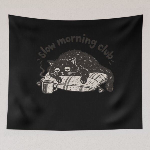 Item preview, Slow Morning Club Sleepy Black Cat Coffee Lover Design    designed and sold by voidlab01.