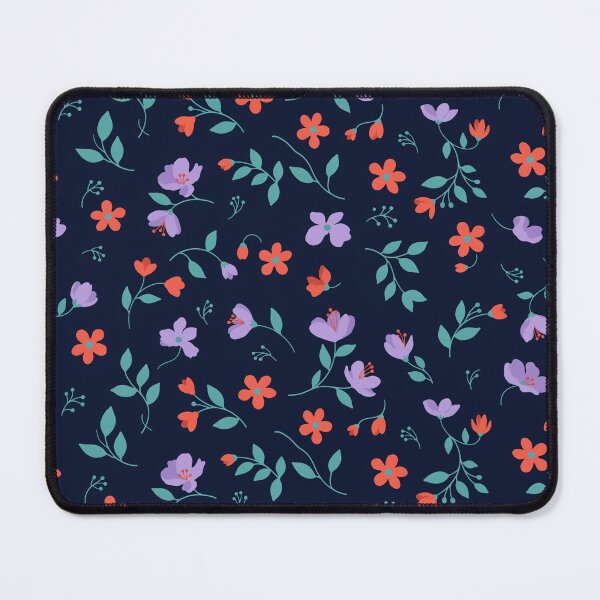 Item preview, Midnight Blue Floral Pattern with Coral and Lavender Flowers designed and sold by NatArtSA.