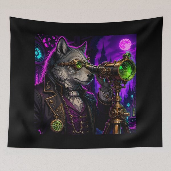 Item preview, Steampunk Wolf Astronomer Telescope designed and sold by LazyDayzCo.
