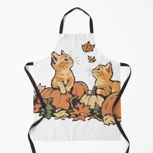 Item preview, Two Orange Tabby Kittens with Autumn Pumpkins and Falling Leaves Illustration designed and sold by CreativeNest Prints.
