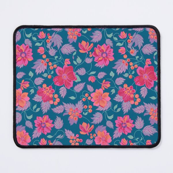Item preview, Teal Floral Pattern with Pink Flowers and Lavender Leaves designed and sold by NatArtSA.
