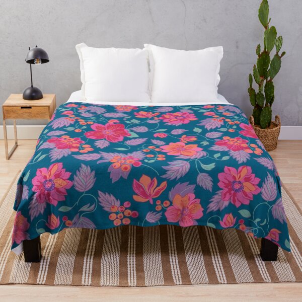 Item preview, Teal Floral Pattern with Pink Flowers and Lavender Leaves designed and sold by NatArtSA.