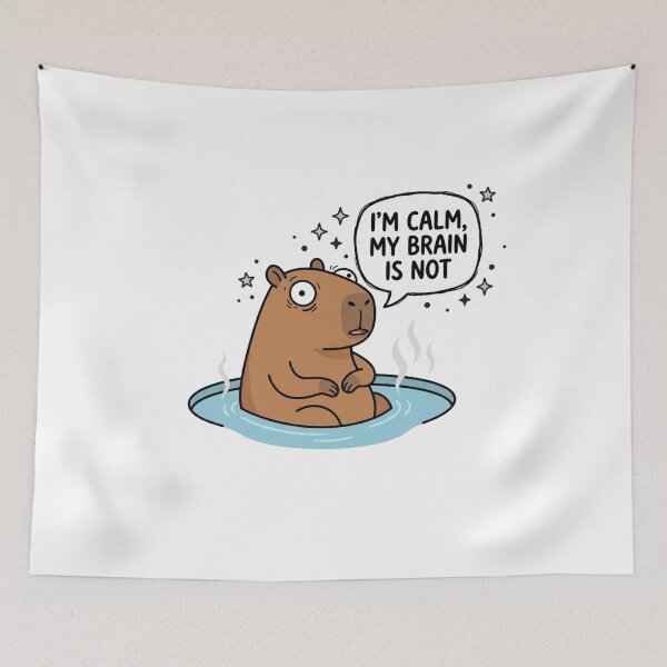 Item preview, Im Calm My Brain Is Not Cute Stressed Capybara Art designed and sold by Fine-Arts-Lab.