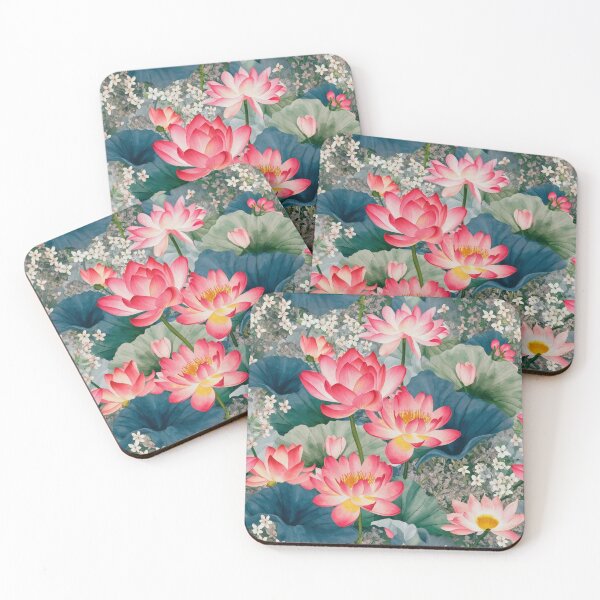 Item preview, Pink Lotus Flowers and Water Lily Botanical Pattern designed and sold by NatArtSA.