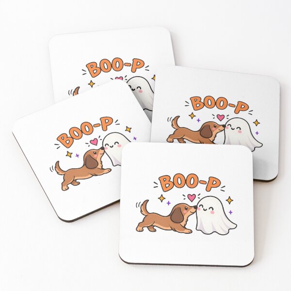 Item preview, Cute Dachshund Booping a Ghost Halloween Fun designed and sold by OlyvieArt.