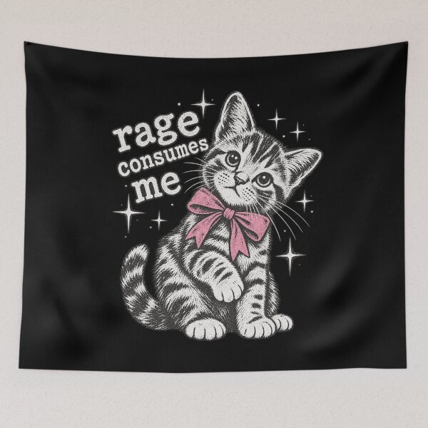 Item preview, Rage Consumes Me Cute Kitten Pink Bow Funny Cat Meme Design designed and sold by voidlab01.