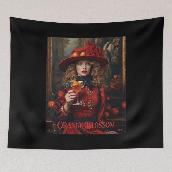 Item preview, Elegant Woman in Red Hat with Orange Cocktail designed and sold by KANDICZQUEZ.