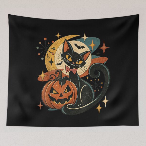Item preview, Black Cat and Pumpkin Atomic Retro Halloween  designed and sold by Serene woods.