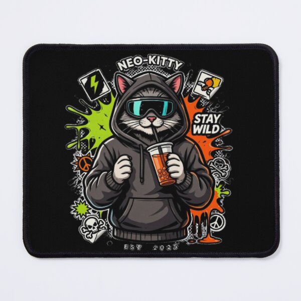 Item preview, Neo Kitty Cyberpunk Cat Boba Tea Streetwear designed and sold by PoleksGraphics.