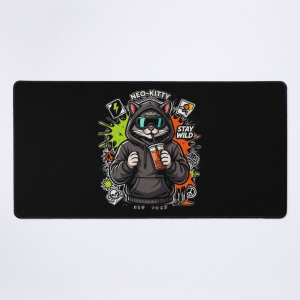 Item preview, Neo Kitty Cyberpunk Cat Boba Tea Streetwear designed and sold by PoleksGraphics.