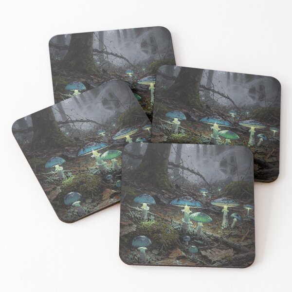 Item preview, Enchanted Blue Mushroom Forest | Dark Fantasy Woodland Fungi Art designed and sold by cr6zym1nd.